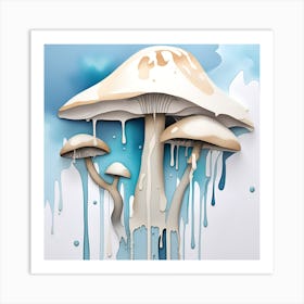 3D Mushroom Watercolor Dripping 2 Art Print