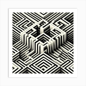 Abstract Black And White Maze 1 Art Print