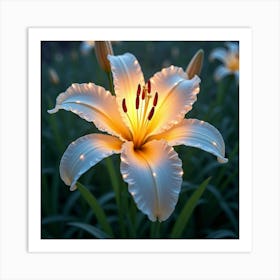 A Radiant Lily With Petals Of Flowing, Crystalline Light In A Celestial Meadow 1 Art Print