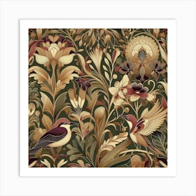 Wallpaper With Birds And Flowers 1 Art Print