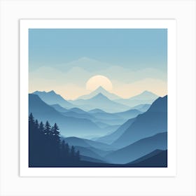 Misty mountains background in blue tone 39 Art Print