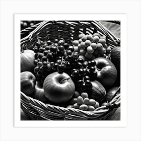 Black And White Fruit Basket Art Print