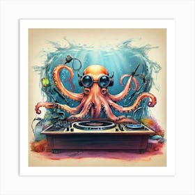 Dj Octopus 5 Art Print