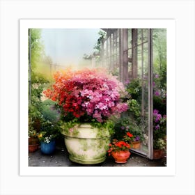 Watercolor Greenhouse Flowers 40 Art Print