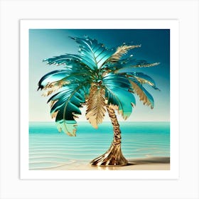 Teal palm tree Art Print