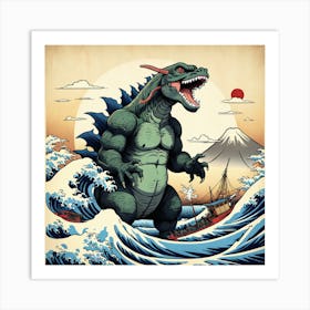 Godzilla In The Waves 1 Art Print