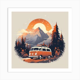 Vw Bus In The Mountains Art Print