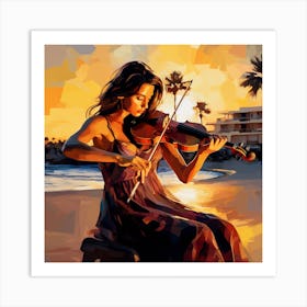 Violinist On The Beach Art Print