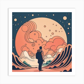 Man Looking At The Moon Art Print