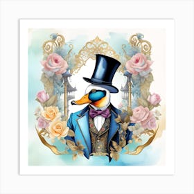 Duck In Top Hat Watercolor Splash Dripping 9 Art Print