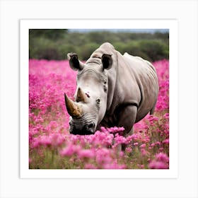 Rhino In Pink Flowers Art Print