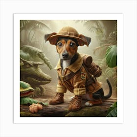 Terrier dressed as a jungle explorer 2 Art Print