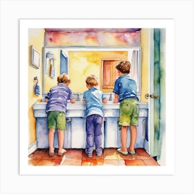 Boys At The Sink Art Print