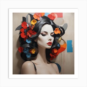 Portrait Of A Woman With Flowers Art Print