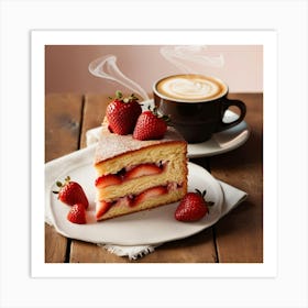 Strawberry cake and Coffee Art Print