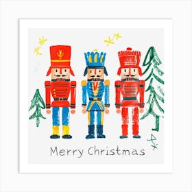 Cheerful Crayon Toy Soldiers With Merry Christmas Message (1) Art Print