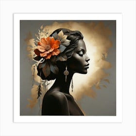 Boho art silhouette of a woman with flower 1 Art Print