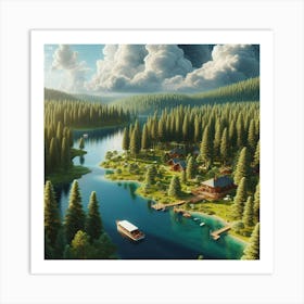 Lake In The Forest Art Print