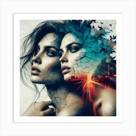 Two Women With Broken Faces Art Print