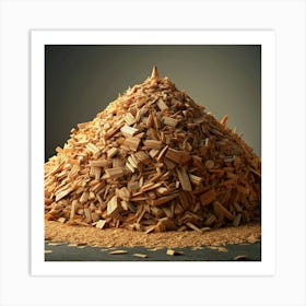 Pile Of Wood Chips On A Black Background Art Print