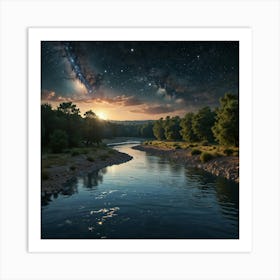 Night Sky Over River 1 Art Print