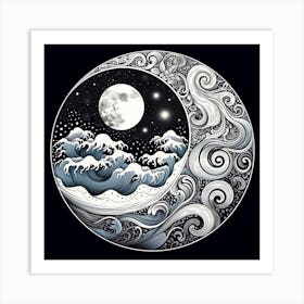 Moon And Waves 16 Art Print