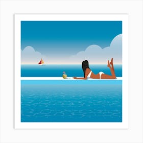 Woman Relaxing At The Pool Vector Art Print