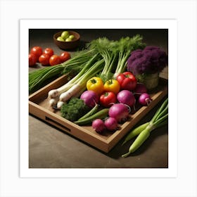 Vegetables On A Wooden Tray Art Print