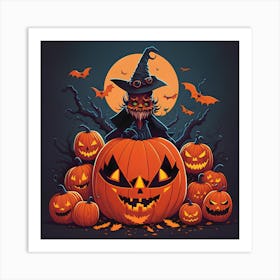 Halloween Witch With Pumpkins 3 Art Print