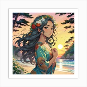 Flower Girl At The Beach 10 1 Art Print