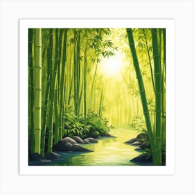 A Stream In A Bamboo Forest At Sun Rise Square Composition 46 Art Print
