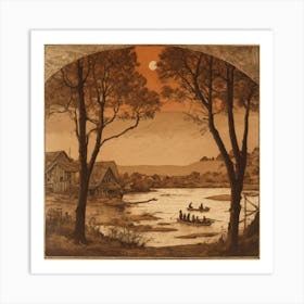 In Wood Block Etching Style (1) Art Print