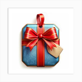 Blue Gift Box With Red Bow And Tag Art Print