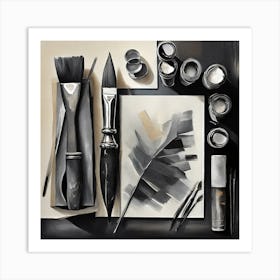 Firefly A Masculine Modern Italian Inspired Flatlay Of A Creative Workspace For Oil Painting, Stylis (3) Art Print