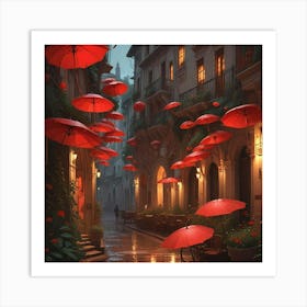 Red Umbrellas In The Rain 1 Art Print