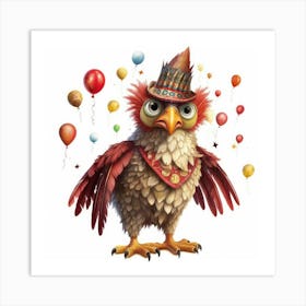 Owl With Balloons Art Print