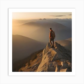 Man Standing On Top Of A Mountain 2 Art Print