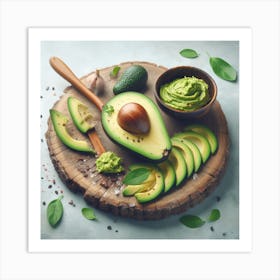 Avocado On A Wooden Cutting Board Art Print