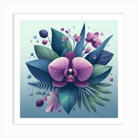 Scandinavian style, Purple orchid flower on tropical leaves 3 Art Print