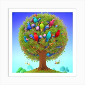 Colorful Birds On A Tree 7 Art Print