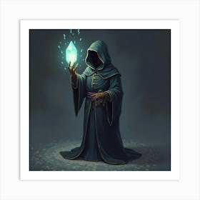 A Mysterious Robed Figure With A Glowing Crystal Orb 1 Art Print