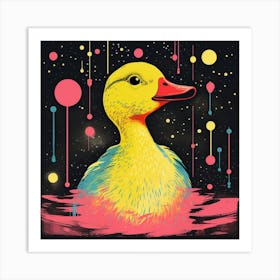 Duckling By The River Linocut Style 5 Art Print