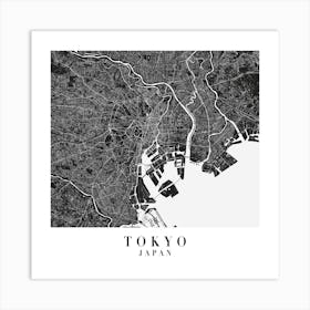 Tokyo Japan Minimal Black Mono Street Map  Square Art Print