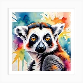 Vibrant Highly Detailed Lemur Painting Art Print