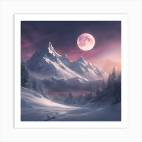 Full Moon Over Snowy Mountains Art Print