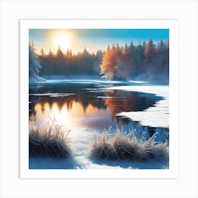 A Frosty Landscape lit by the Winter Sun Art Print