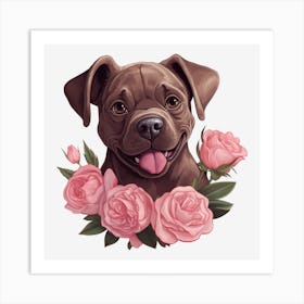 Dog With Roses 5 Art Print