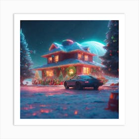 Christmas House Stock Videos & Royalty-Free Footage 4 Art Print