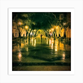 Rainy Night On The Prado Square Art Print