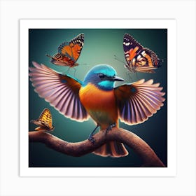 Bird With Butterflies Art Print